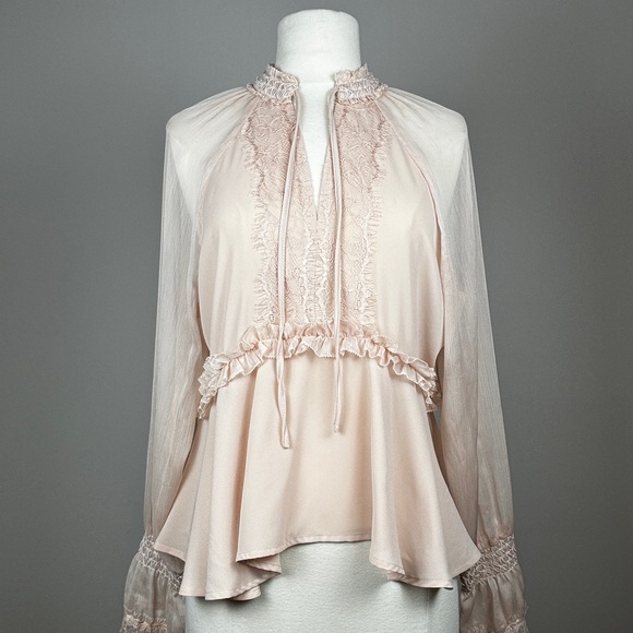 Boho Romantic Long Sleeve Sheer Blouse Peasant - Picture 1 of 6